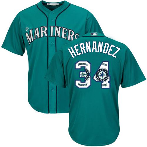 Mariners #34 Felix Hernandez Green Team Logo Fashion Stitched MLB Jersey